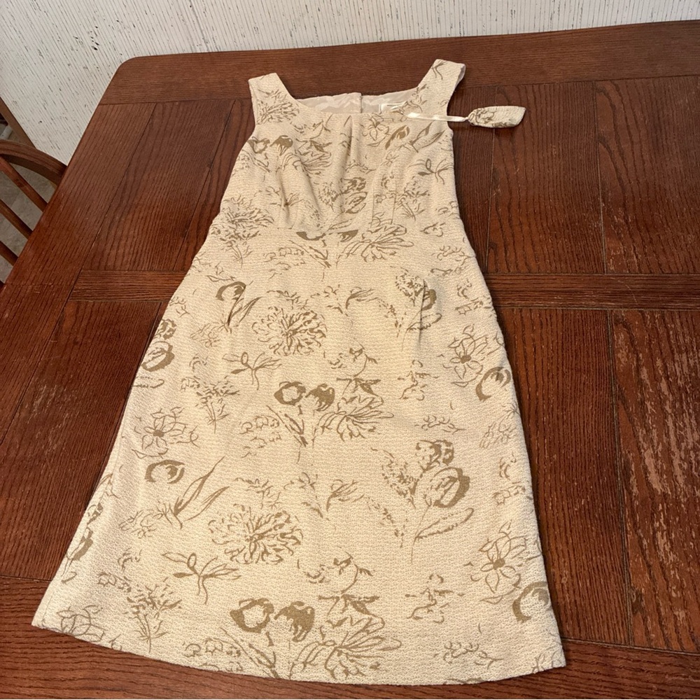 Anthropologie Moulinette Soeurs Dress Cream Metallic Gold Open Back Size 4